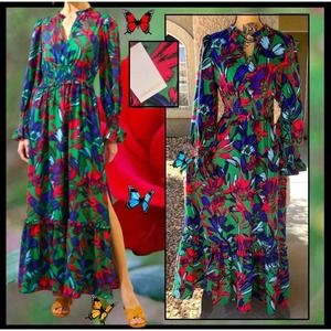 Sugarlips Blue Tropical State Of Mind Leandra Ruffle Maxi Dress Size S